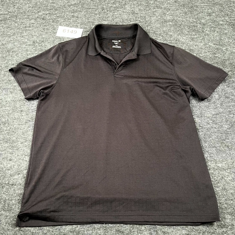 Haggar Cool 18 Performance Polo Shirt Men Large Black Grid Textured Short Sleeve